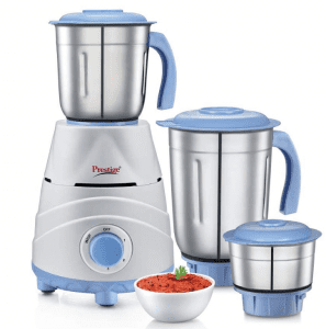 Prestige Tez (550 Watt) Mixer Grinder with 3 Stainless Steel Jars, White and Blue 
